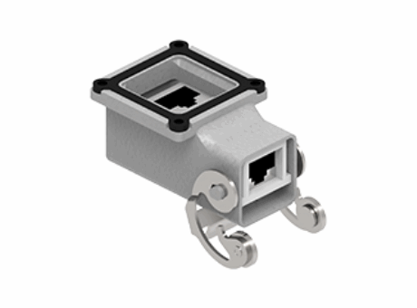 CJZ connectors series, female RJ45 angled coupler, 8-way, Cat. 5 Ethernet, in angled metal enclosure size “21.21” , with 1 lever
