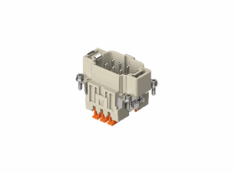 male insert, 6 poles + PE, SQUICH® spring connection, 16 A, 500 V, 6 kV, 3, silver plated stamped contacts, size "44.27",  CLASS inserts