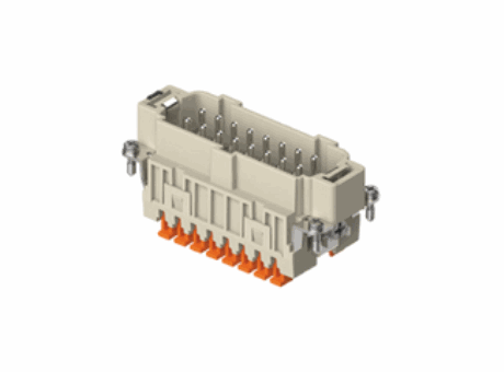 male insert, 16 poles + PE, SQUICH® spring connection, 16 A, 500 V, 6 kV, 3, silver plated stamped contacts, size "77.27",  CLASS inserts