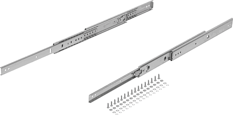 Telescopic slides, steel for side mounting, over-extension, load capacity up to 70 kg