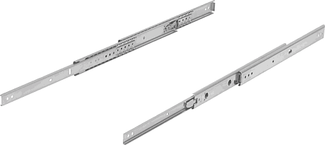 Telescopic slides, stainless steel for side mounting, over-extension, load capacity up to 70 kg