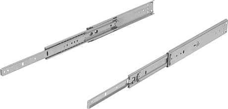 Telescopic slides, stainless steel for side mounting, over-extension, load capacity up to 90 kg