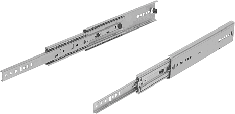 Telescopic slides, steel for side mounting, full extension, load capacity up to 160 kg