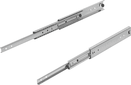 Telescopic slides, steel for side mounting, over-extension, load capacity up to 160 kg