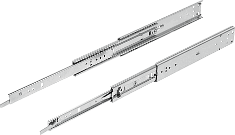 Steel telescopic slides for side mounting, over-extension, load capacity up to 68 kg