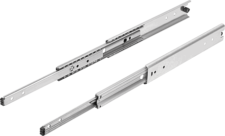 Stainless steel telescopic slides for side mounting, over-extension, load capacity up to 90 kg
