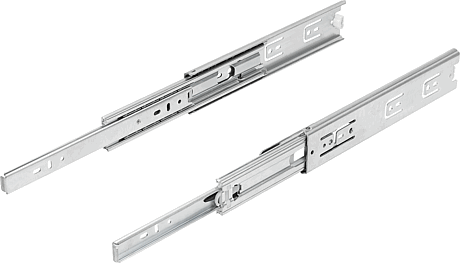 Steel telescopic slides for side mounting, full extension, load capacity up to 68 kg