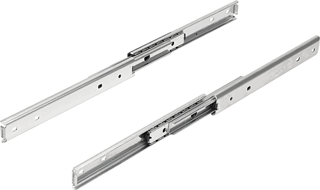 Steel telescopic slides for side mounting, full extension, load capacity up to 30 kg