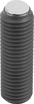Ball-end thrust screws without head with flattened ball and rotation lock