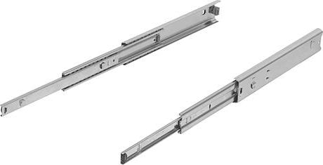 Telescopic slides, steel for side mounting, over-extension, load capacity up to 55 kg
