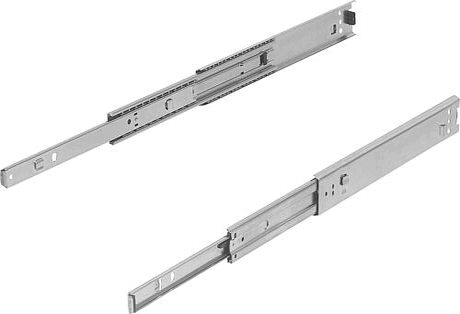 Telescopic slides, steel for side mounting, over-extension, load capacity up to 60 kg