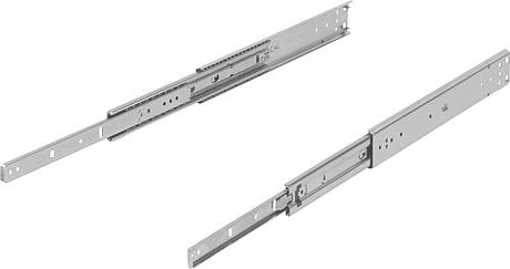 Telescopic slides, steel for side mounting, over-extension, load capacity up to 68 kg