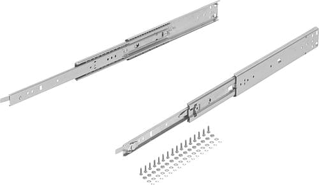 Telescopic slides, steel for side mounting, over-extension, load capacity up to 68 kg