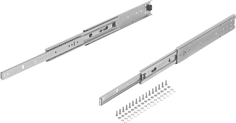 Telescopic slides, steel for side mounting, over-extension, load capacity up to 68 kg