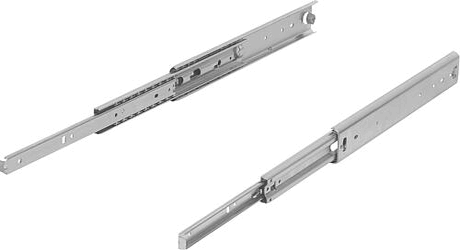 Telescopic slides, steel for side mounting, full extension, load capacity up to 124 kg