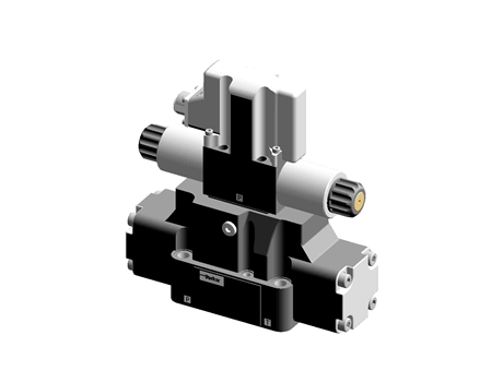 Distributeur proportionnel - Montage sur embase - NG16 - CETOP7 - 4/3 - Centre fermé - Joint NBR - Pilotage hydraulique/Commande par électro-aimant - Pilotage interne/drain interne - Electronique embarquée - 4..20mA - Connecteur EN175201-804