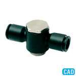 Connection of 2 tubes at a 90° angle to a threaded port. Tightened on the top of the fitting with a flat spanner or socket wrench, to facilitate assembly in tight spaces. The tube outlet can be orientated during assembly