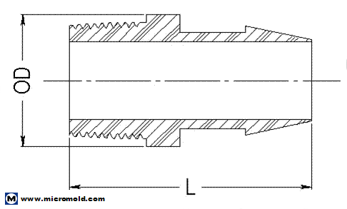 Adapter Part Drawing Micromold Products, Inc. - Free CAD models - Male NPT to Hose Barbs ...