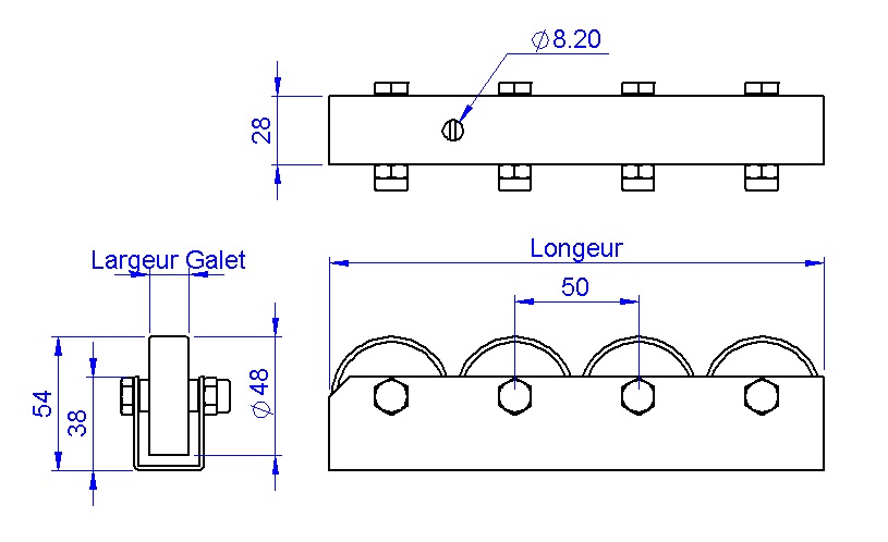 MSET - Fichiers CAO gratuits - Rail à galets RG48 - TraceParts