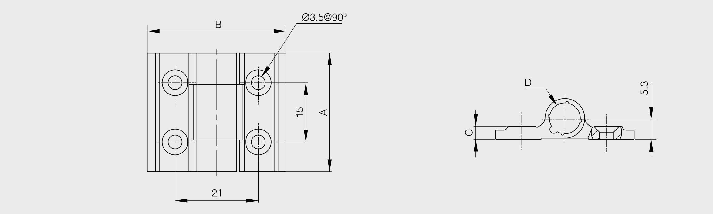 Spring Hinge Autocad PINET INDUSTRIE - Free CAD models - Spring hinges - aluminium profile 0 ...