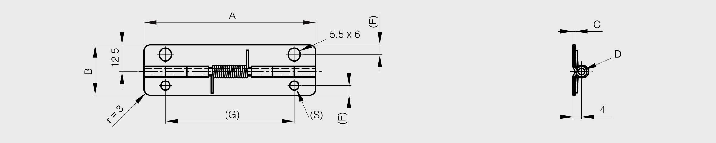 Spring Hinge Autocad PINET INDUSTRIE - Free CAD models - Spring hinges 80 mm long - TraceParts
