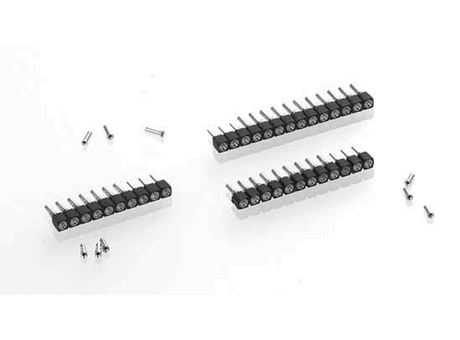 Single row carrier with contacts for solderless press-fit mount into plated trough PCB hole Ø 1.05 ±0.05 mm finished, PCB thickness 1.5 to 2.5 mm