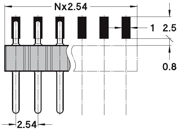 preci-dip - Free CAD models - SMD pin connector 2.54 mm, single row ...