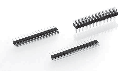 Slotted head strip 2.54 mm with solder tail / connecting pin, double row