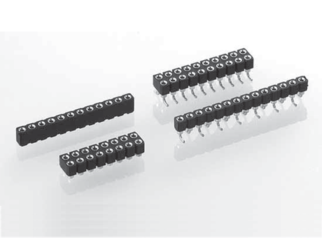 SMD socket connector 2.54 mm, double row, perpendicular mount with gull-wing terminations - Mating pin Ø 0.76 mm