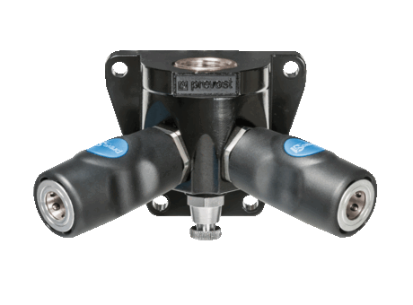 Female thread double port wall bracket - 2 couplers and drain - ISO 6150 B Profile
