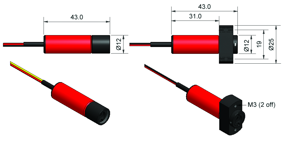 Photon Module without and with a Flange - Spot Optics