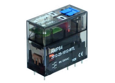 Miniature PCB power relays, Contacts: 2CO: rated load AC1 – 8 A/250 V AC; colis DC; for PCB and sockets