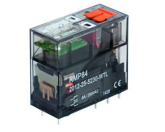 Miniature PCB power relays, Contacts: 2CO: rated load AC1 – 8 A/250 V AC; colis AC; for PCB and sockets