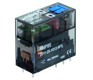 Miniature PCB power relays, Contacts: 1CO: rated load AC1 – 16 A/250 V AC; coils DC; for PCB and sockets