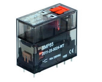 Miniature PCB power relays, Contacts: 1CO: rated load AC1 – 16 A/250 V AC; coils AC ; for PCB and sockets