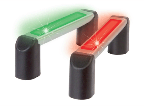 Compact functional handle with a three-coloured illuminatable handle ledge