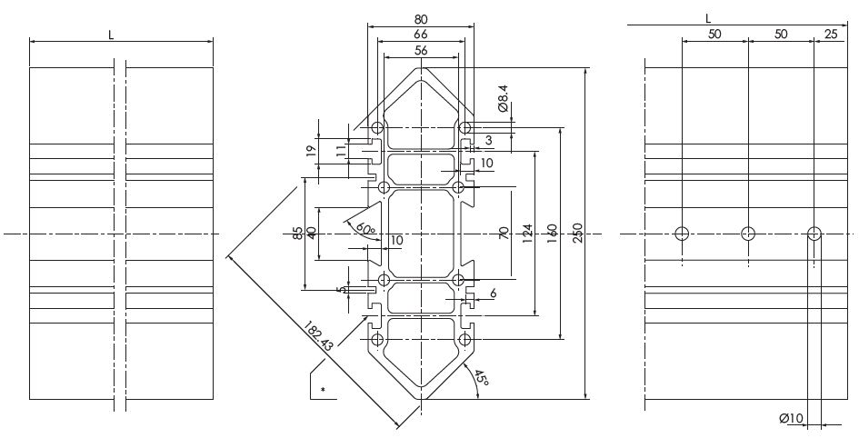 ROLLON - 免费 CAD 模型 - Superwide body multi groove speedy rail guide 250 ...