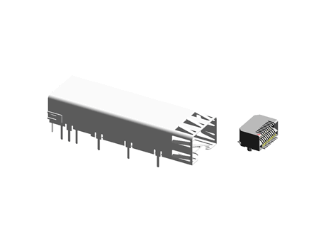 R/A PCB mount SFP connector with cage