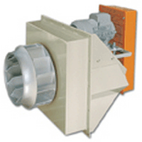 CMRH - Belt-driven fan with electric motor. pulley and belt kit and standardised protectors in accordance with standard ISO-13857 and 150 mm mineral fibre fireproof plate for horizontal work