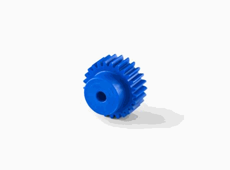 Spur gears in PA6 reinforced with glass fiber, blue color