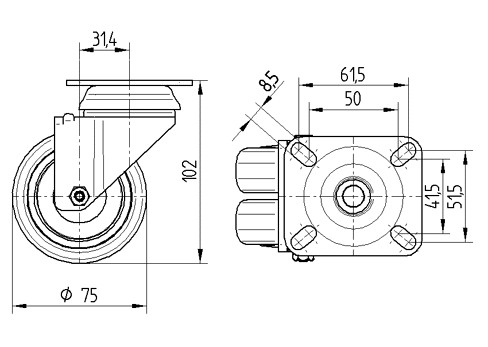 TENTE - Free CAD models - Swivel castor-2970DYK075P50 offset-31,4 axle ...