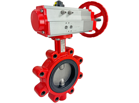 4" Pneumatic/Manual Butterfly Valve, Lug, NBR, Double Acting