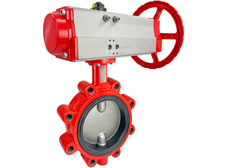 6" Pneumatic/Manual Butterfly Valve, Lug, FPM, Double Acting