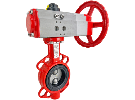 2" Pneumatic/Manual Butterfly Valve, Wafer, NBR, Double Acting