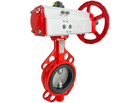 3" Pneumatic/Manual Butterfly Valve, Wafer, NBR, Double Acting