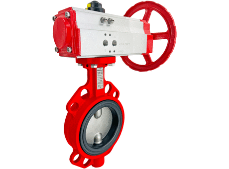 4" Pneumatic/Manual Butterfly Valve, Wafer, NBR, Double Acting