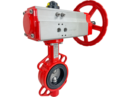 2" Pneumatic/Manual Butterfly Valve, Wafer, NBR, Spring Return