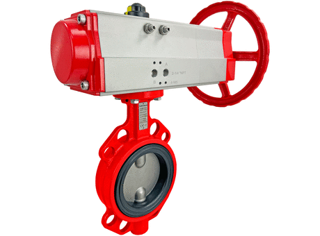 4" Pneumatic/Manual Butterfly Valve, Wafer, NBR, Spring Return