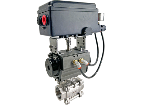 1 1/4" V-Port Stainless Steel Ball Valve, Air Actuated Rack & Pinion