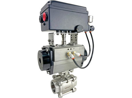 1 1/2" V-Port Stainless Steel Ball Valve, Air Actuated Rack & Pinion